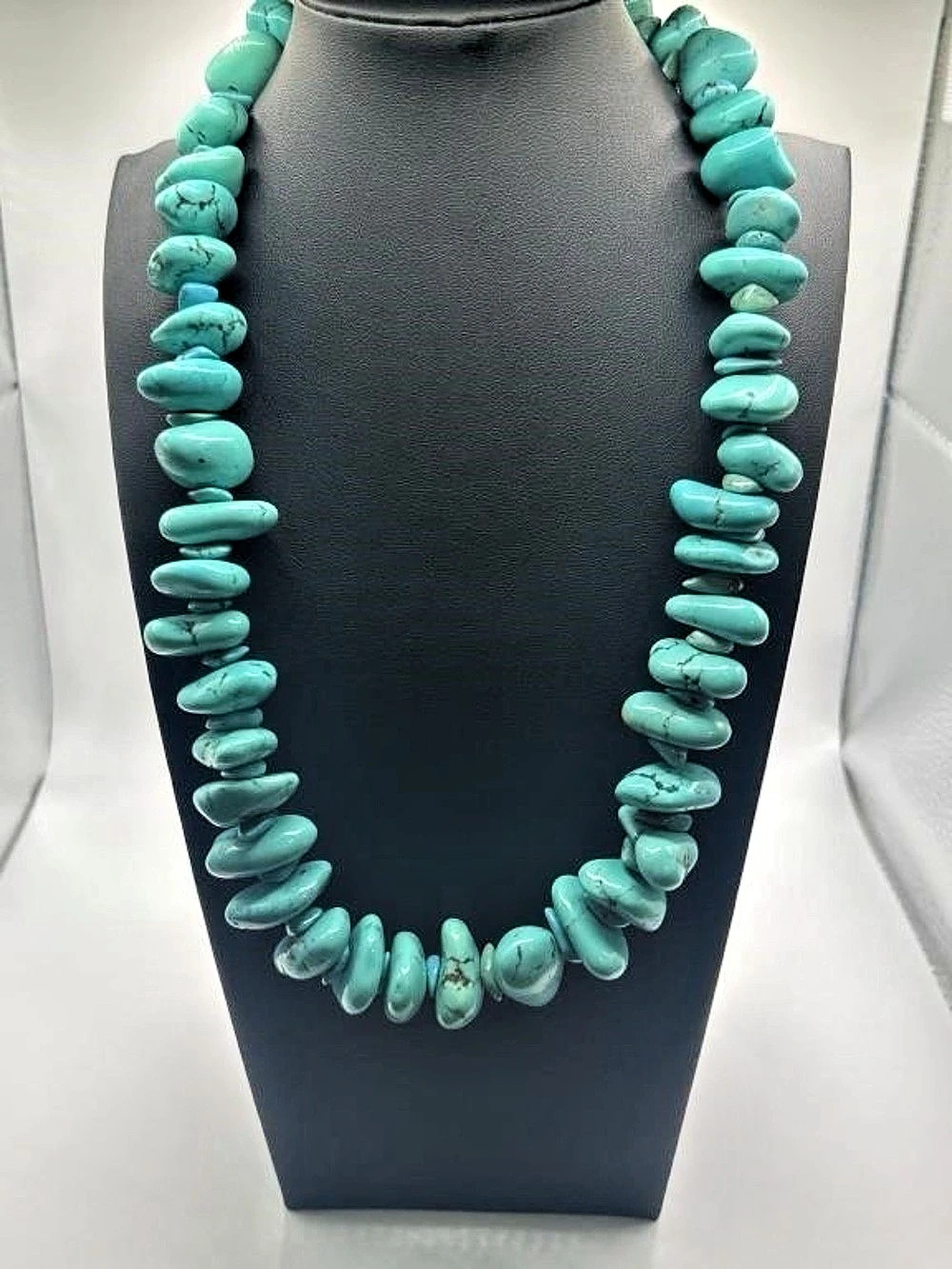 Vintage Southwestern Turquoise Nugget Necklace Sterling Toggle Clasp 23 Inch